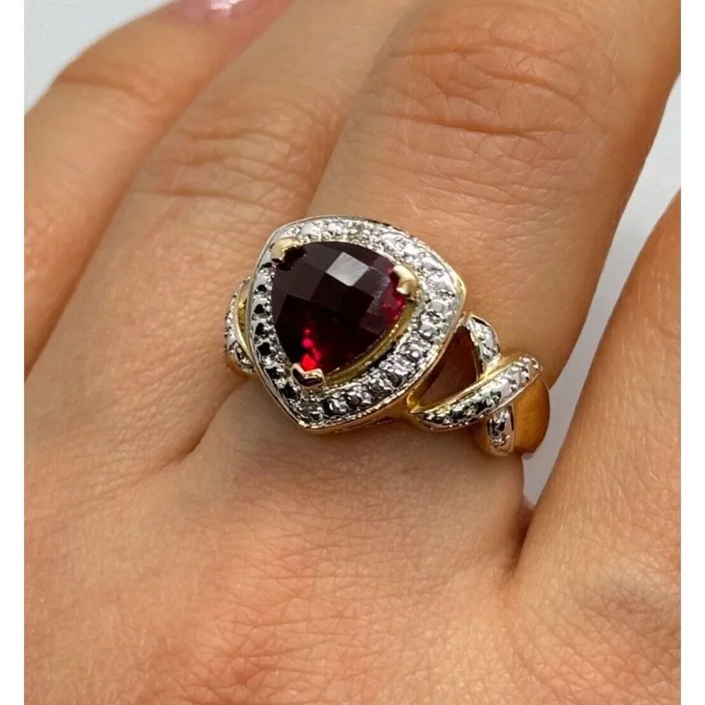 925 STERLING SILVER GOLD PLATED SPINEL RING SIZE 7